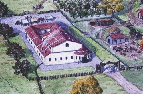 Artists impression, by Benjamin Perkins, of Gestingthorpe Roman Villa