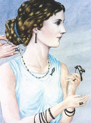 Artists impression of the villa owner's wife wearing some of the jewellery discovered during the excavations