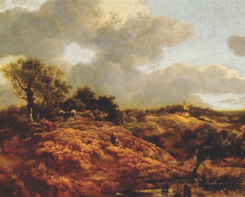 Wooded Landscape with Herdsman Seated painted by Thomas Gainsborough in 1748, now hanging in Gainsborough's House Museum in Sudbury.